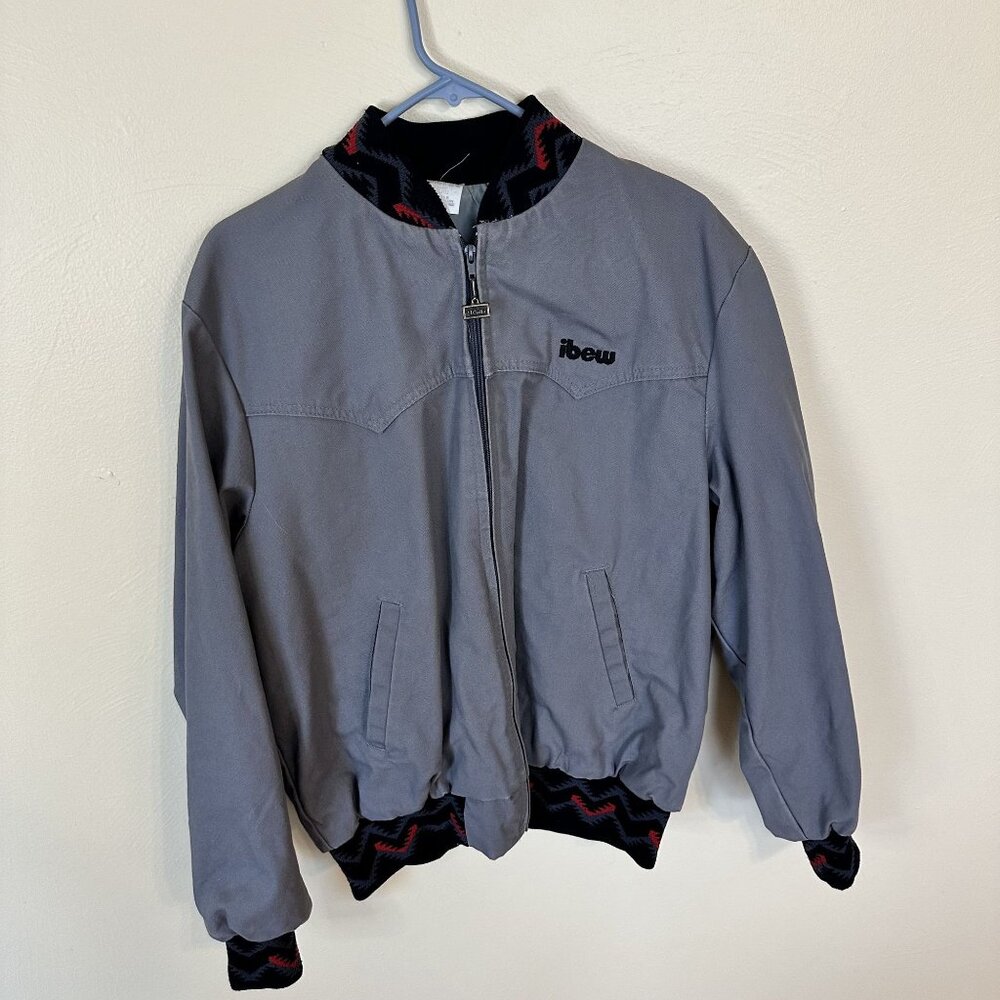 Vintage Mens Grey Arizona Bomber Jacket Canvas Embroidered Kachina XL